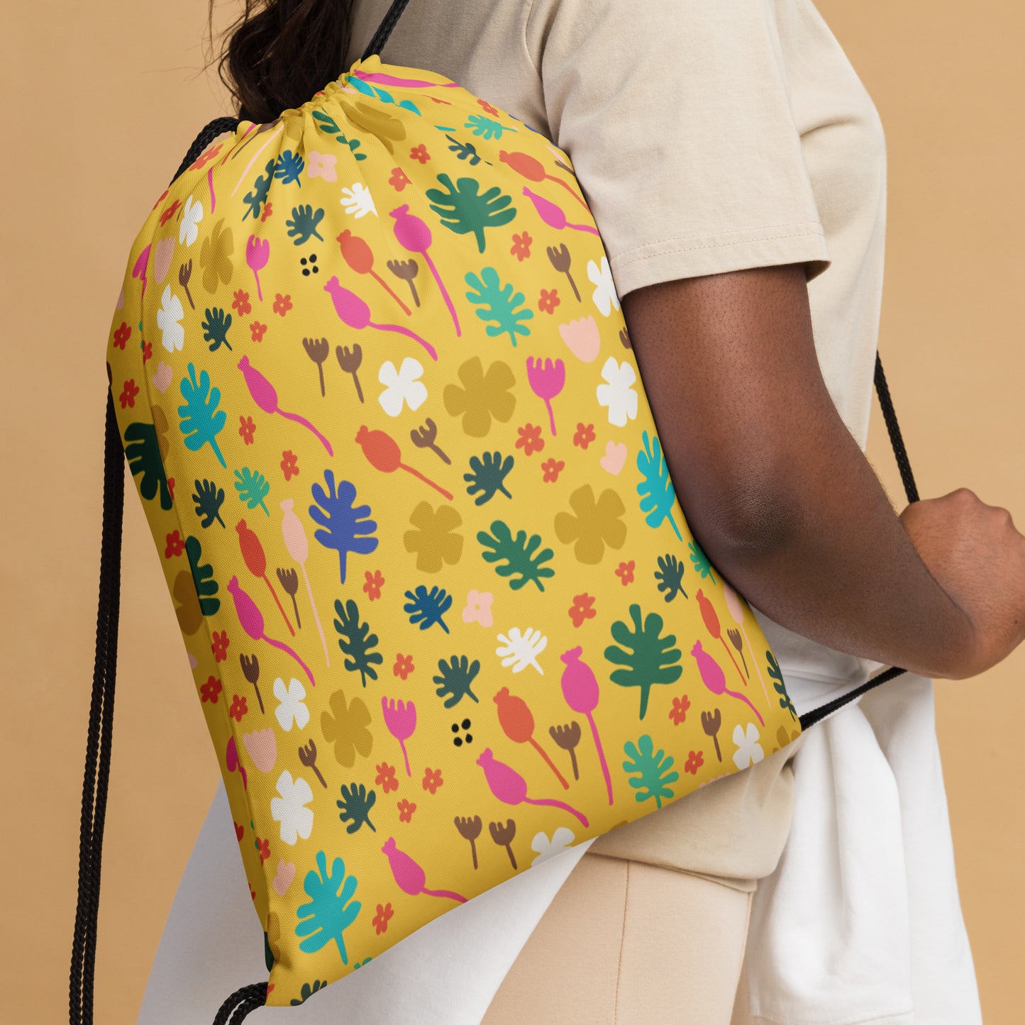 👜 Yellow Flowers Drawstring bag