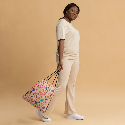 Peach Flowers Drawstring bag