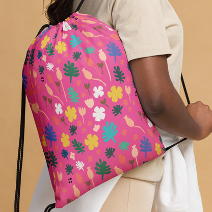 Pink Flowers Drawstring bag